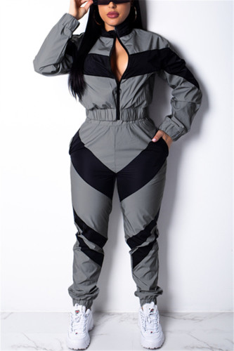 Black Casual Patchwork Two-piece Pants Set