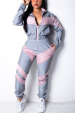 Pink Casual Patchwork Two-piece Pants Set