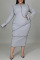 Grey Casual Solid Patchwork Hooded Collar Straight Plus Size Dresses