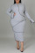 Grey Casual Solid Split Joint Hooded Collar Straight Plus Size Dresses