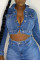 Blue Fashion Casual Solid Patchwork Turndown Collar Long Sleeve Denim Jacket