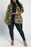 Camouflage Fashion Casual Camouflage Print Patchwork Turndown Collar Outerwear