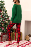 Green Christmas Day Casual Party Cute Patchwork Print Costumes