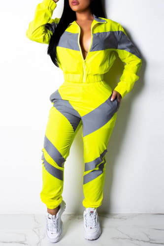 Yellow Casual Patchwork Two-piece Pants Set