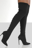 Black Fashion Solid Color Pointed Knitted High Stiletto Martin Boots