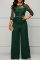 Green Fashion Casual Patchwork Solid See-through O Neck Regular Jumpsuits