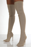 Beige Fashion Solid Color Pointed Knitted High Stiletto Martin Boots