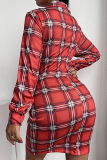 Red Fashion Elegant Geometric Fold Strap Design Turndown Collar Pencil Skirt Dresses