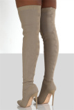 Beige Fashion Solid Color Pointed Knitted High Stiletto Martin Boots