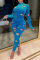 Blue Fashion Casual Solid Ripped Hollowed Out Half A Turtleneck Long Sleeve Two Pieces