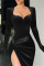 Black Fashion Sexy Solid Patchwork Slit V Neck Long Sleeve Evening Dress