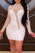 White Sexy Solid Split Joint See-through Hot Drill O Neck One Step Skirt Dresses