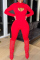 Red Fashion Casual Solid Hollowed Out Half A Turtleneck Skinny Jumpsuits