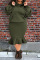 Army Green Casual Solid Split Joint Pocket Fold Hooded Collar Plus Size Two Pieces