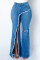 Blue Fashion Casual Solid Ripped Slit High Waist Regular Denim Jeans