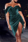 Green Sexy Solid Backless Off the Shoulder Irregular Dress