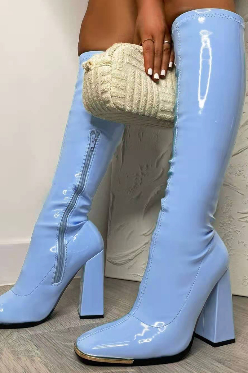 Wholesale Light Blue Fashion Patchwork Solid Color Pointed Thick Heel ...