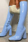 Light Blue Fashion Patchwork Solid Color Pointed Thick Heel High Heel Long Boots
