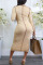 Khaki Sexy Solid Hollowed Out Split Joint O Neck One Step Skirt Dresses