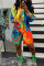 Multicolor Fashion Casual Plus Size Print Basic Turndown Collar Shirt Dress