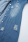 Light Blue Fashion Casual Solid Ripped Turndown Collar Long Sleeve Regular Denim Jacket (No Pockets)