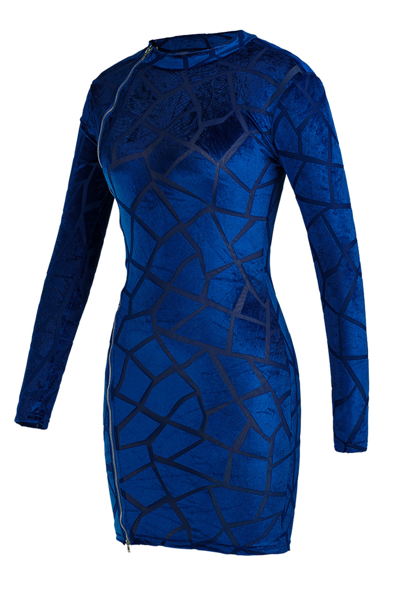 Wholesale Blue Sexy Patchwork Mesh O Neck Irregular Dress Dresses ...
