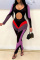 Red Purple Fashion Sexy Patchwork Hollowed Out O Neck Long Sleeve Two Pieces