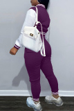 Purple Fashion Casual Patchwork Letter Long Sleeve Two Pieces