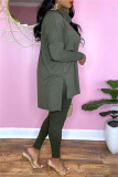 Light Green Fashion Casual Solid Basic Turtleneck Long Sleeve Two Pieces