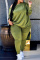 Army Green Fashion Casual Solid Split Joint Oblique Collar Plus Size Two Pieces