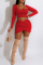 Red Fashion Sexy Solid Patchwork Square Collar Long Sleeve Two Pieces