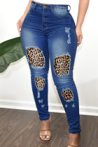 Blue Casual Solid Ripped Make Old Split Joint High Waist Denim Jeans