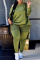 Army Green Fashion Casual Solid Split Joint Oblique Collar Plus Size Two Pieces
