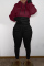 Burgundy Fashion Casual Patchwork Basic Hooded Collar Long Sleeve Two Pieces