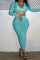 Light Blue Fashion Sexy Solid Basic Turndown Collar Long Sleeve Two Pieces