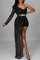 Black Sexy Solid Sequins Patchwork Asymmetrical Strapless Straight Jumpsuits
