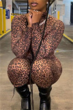 Multicolor Fashion Sexy Leopard Printing Turtleneck Skinny Jumpsuits
