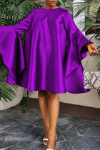 Purple Fashion Casual Solid Basic O Neck Long Sleeve Dresses