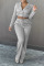 Grey Casual Solid Split Joint Buckle Turn-back Collar Long Sleeve Two Pieces