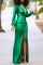 Green Fashion Sexy Solid Slit Fold V Neck Long Sleeve Evening Dress