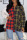 Red Yellow Casual Plaid Print Split Joint Buckle Asymmetrical Turndown Collar Tops