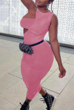 Pink Fashion Sexy Solid Hollowed Out O Neck Sleeveless Three-piece Set