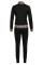 Black Fashion adult Casual Two Piece Suits Zippered Solid Patchwork Print pencil Long Sleeve