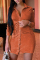 Orange Fashion Sexy Solid Fold Turndown Collar Long Sleeve Dresses