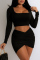 Black Fashion Sexy Solid Split Joint Square Collar Long Sleeve Two Pieces