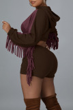 Purple Casual Solid Tassel Split Joint Hooded Collar Long Sleeve Two Pieces