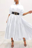 White Fashion Casual Solid Without Belt Turndown Collar Long Sleeve Shirt Dress