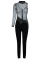 Black Sexy Solid Split Joint See-through Asymmetrical Hot Drill Half A Turtleneck Skinny Jumpsuits