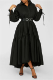 Black Fashion Casual Solid Without Belt Turndown Collar Long Sleeve Shirt Dress