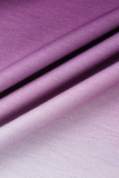 Purple Fashion Casual Gradual Change Print Basic O Neck Long Sleeve Two Pieces